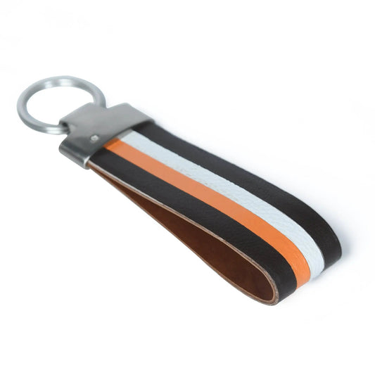 Multicolored leather keychain strap with metal ring on Tampa Home & Garden Store