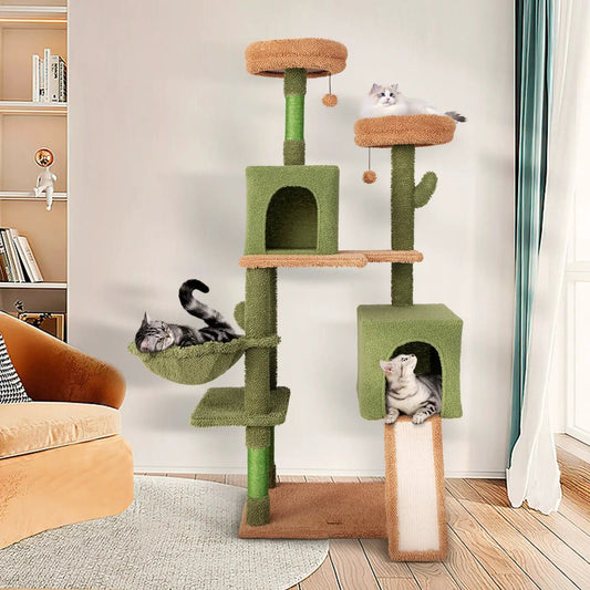 Multi Level Cactus Cat Tree with Scratching Posts green cactus posts resting cats DirectDeals on Tampa Home & Garden Store