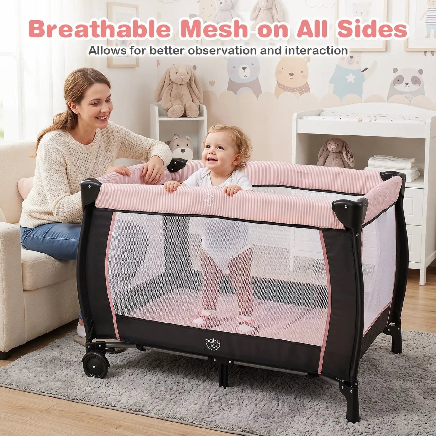Baby Playpen with Bassinet and Changing Table