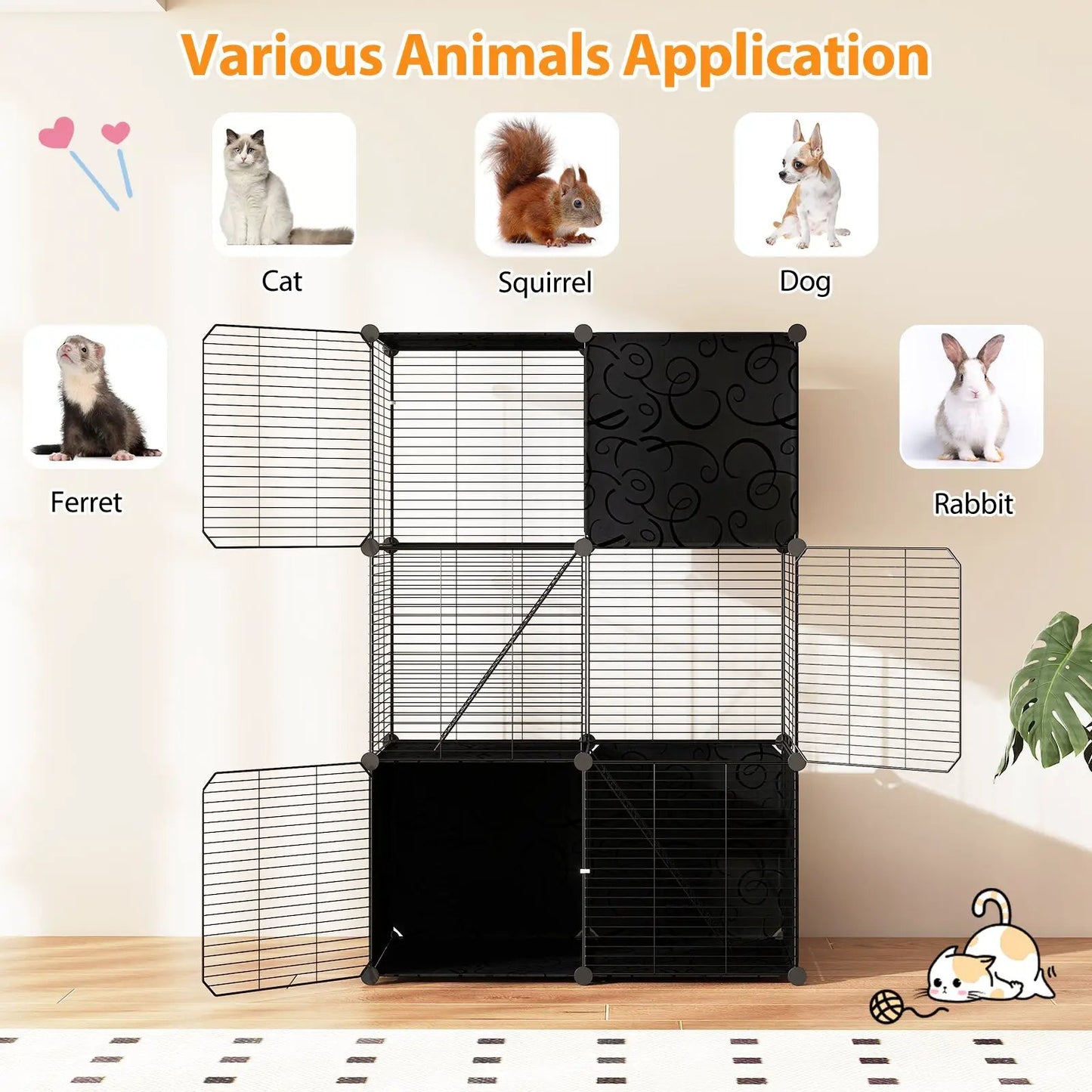 Multi Level Cat Tower with 2-Door Condo Hammock black metal and wire panels DirectDeals on Tampa Home & Garden Store