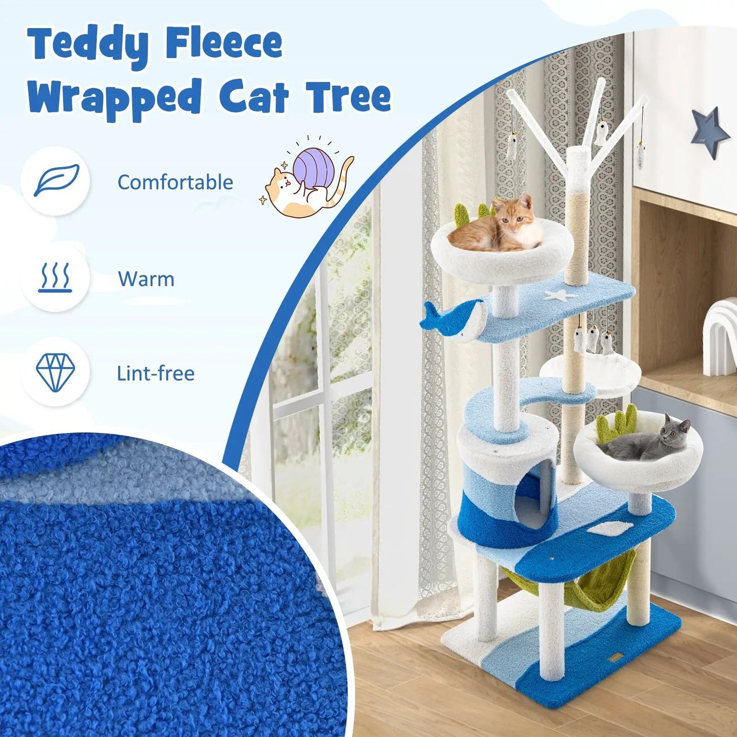 Multi Level Cat Tower with Sisal Posts Blue by DirectDeals, blue carpeted cat tree on Tampa Home & Garden Store