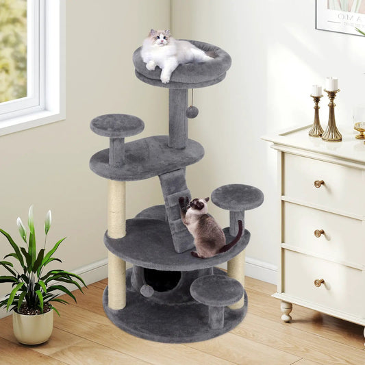 Multi Level Cat Tower with Condo and Ladder in grey plush DirectDeals Cat Trees & Towers on Tampa Home & Garden Store
