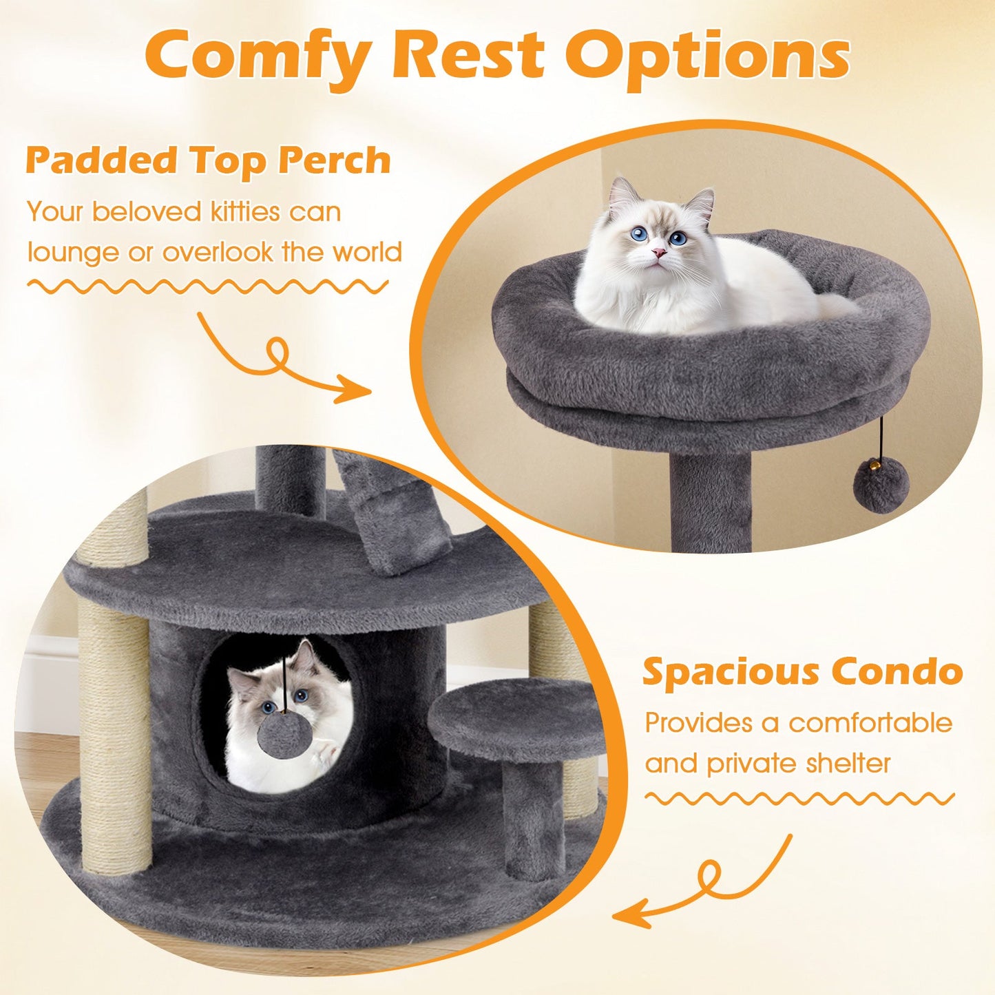 Multi Level Cat Tower with Condo and Ladder gray plush cat tree for 2 cats DirectDeals on Tampa Home & Garden Store