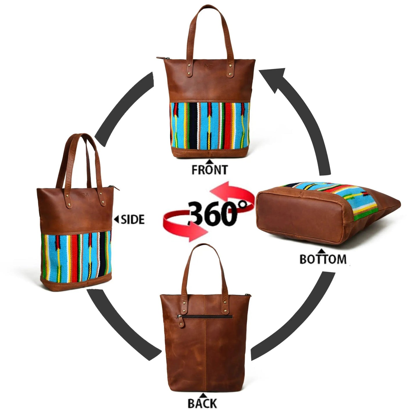 Multicoloured leather tote bag with patchwork bottom and brown leather handles Classy Leather Bags on Tampa Home & Garden Store