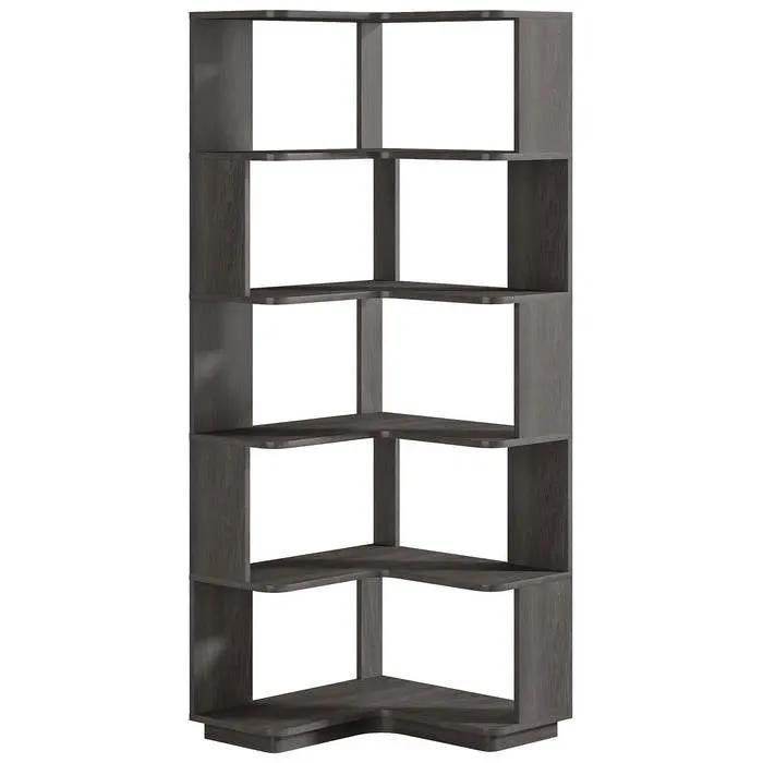 L-Shaped Corner Bookcase with 6 shelves in dark grey wood finish on Tampa Home & Garden Store