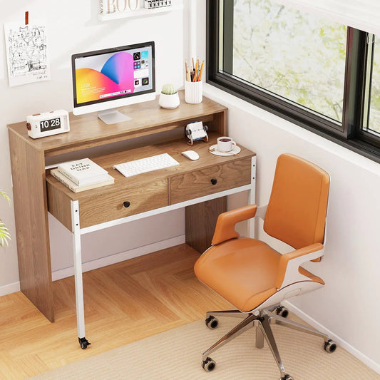 Extendable computer desk with pull-out secondary desk in natural wood finish, white frame on Tampa Home & Garden Store