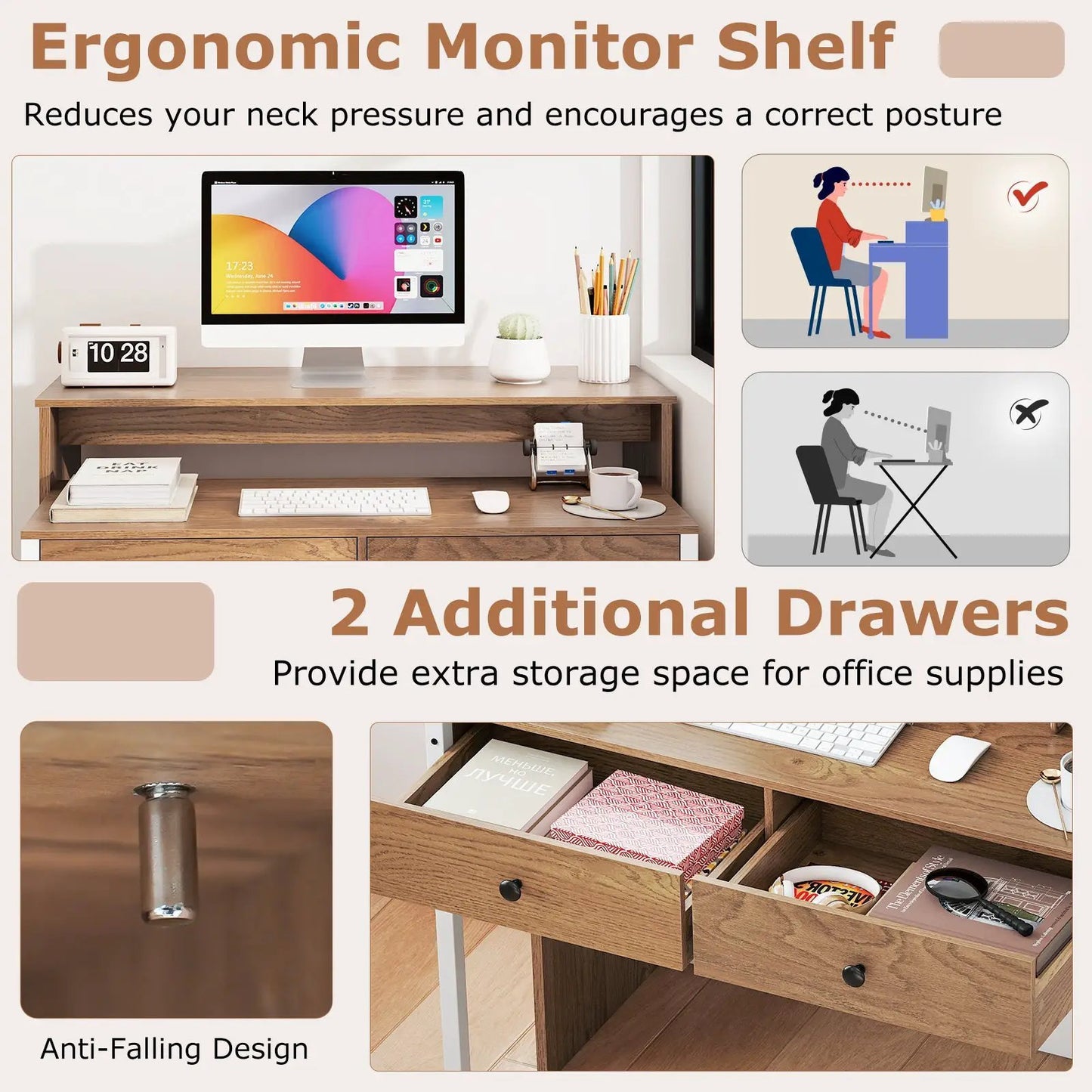 Extendable computer desk with pull-out second desk in natural wood on Tampa Home & Garden Store