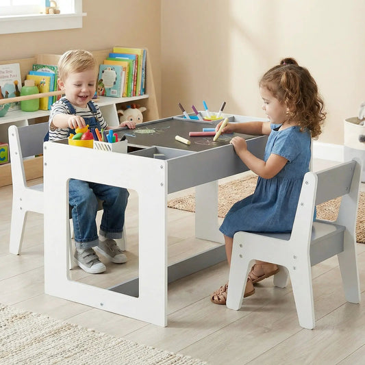 Kids Table and Chairs Set with Chalkboard, white/gray finish, 2 chairs on Tampa Home & Garden Store