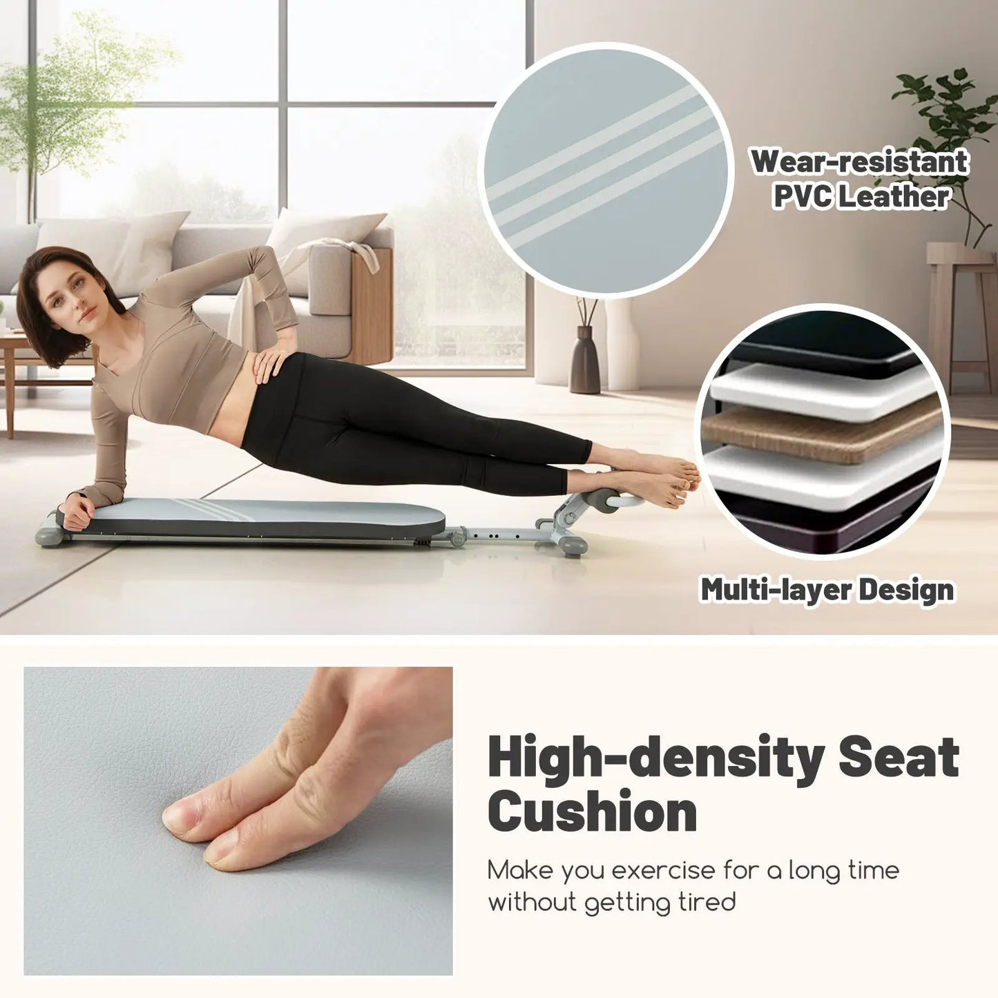 Sit Up Bench with 3-angle adjustability and length control in PVC leather cushion on Tampa Home & Garden Store