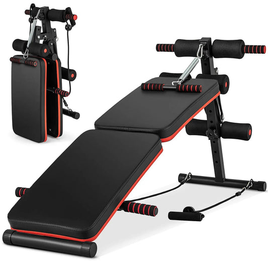 Multifunctional sit-up bench with black padding, red trim and 4-position adjustability on Tampa Home & Garden Store