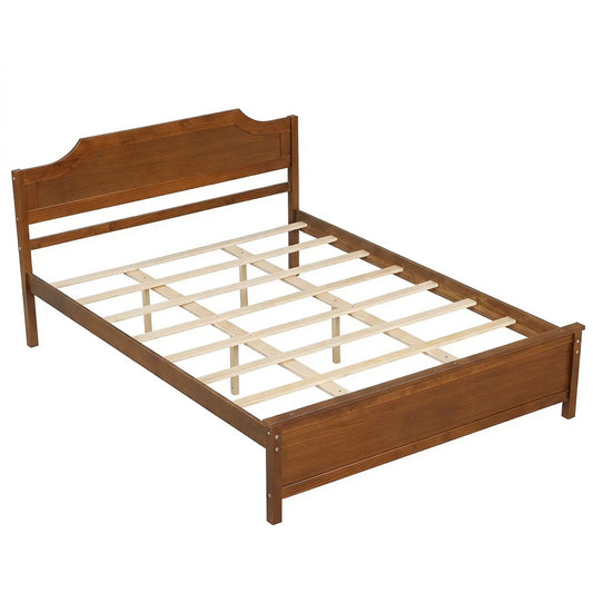 Solid wood platform bed frame with headboard by DirectDeals brown finish on Tampa Home & Garden Store