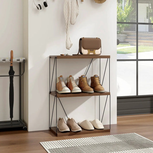 3-Tier Display Rack with wood shelves and black metal frame DirectDeals on Tampa Home & Garden Store