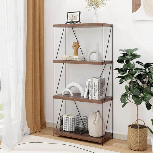 4-tier multipurpose display rack with wood shelves and black metal frame by DirectDeals on Tampa Home & Garden Store