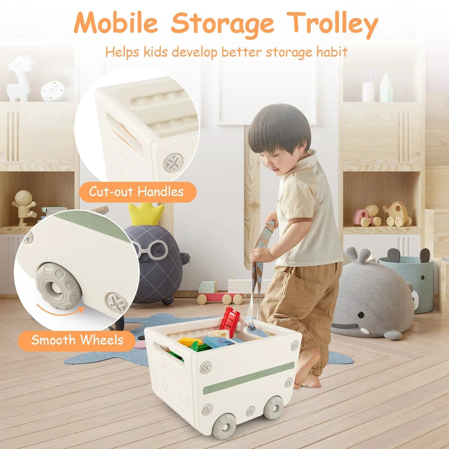 Multipurpose Toy Chest and Bookshelf with Trolley by DirectDeals, white/gray, smooth wheels on Tampa Home & Garden Store