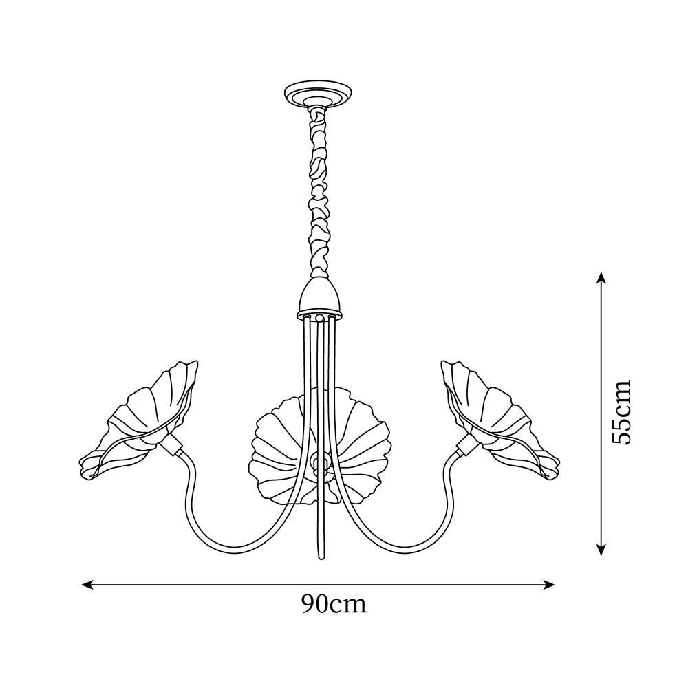 Murano Glass Flowers Chandelier with three leaf-arms and central stem 90cm wide 55cm tall on Tampa Home & Garden Store