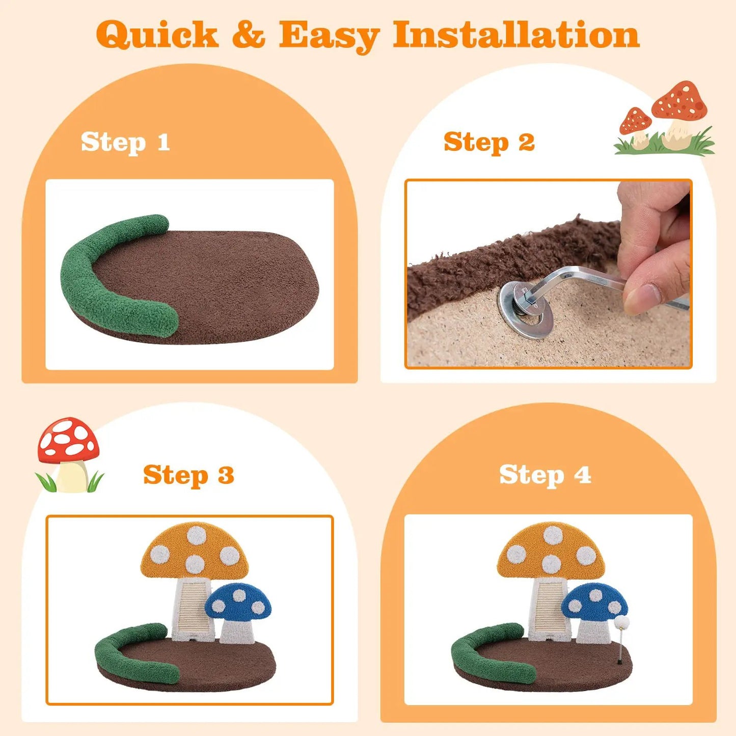 DirectDeals Mushroom Cat Bed with Claw Scratcher, brown bed with green edge and sisal panel on Tampa Home & Garden Store