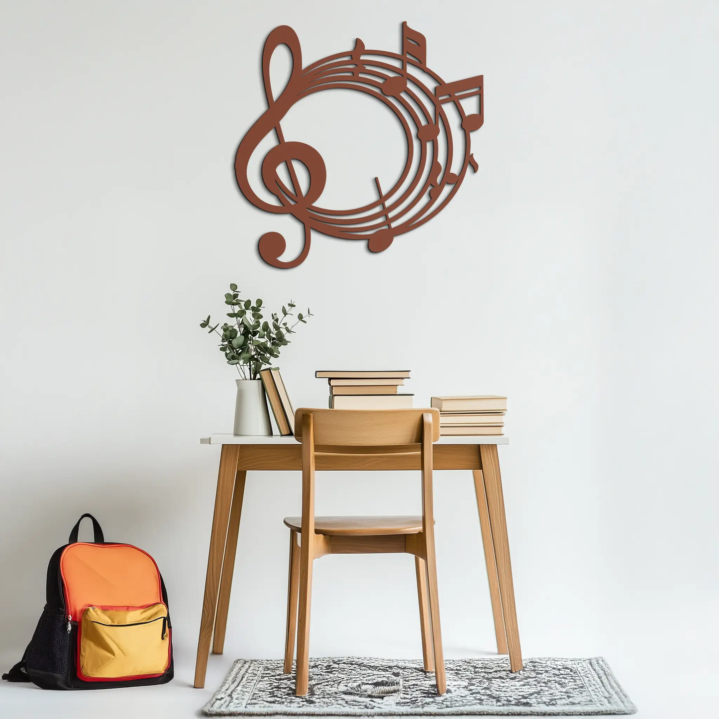Musical Notes Circle Wall Art with Treble Clef, brown metal modern wall decor on Tampa Home & Garden Store
