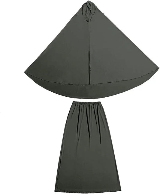 Muslim Khimar Two-Piece Prayer Dress Set in dark gray, khimar cape with ankle-length skirt on Tampa Home & Garden Store