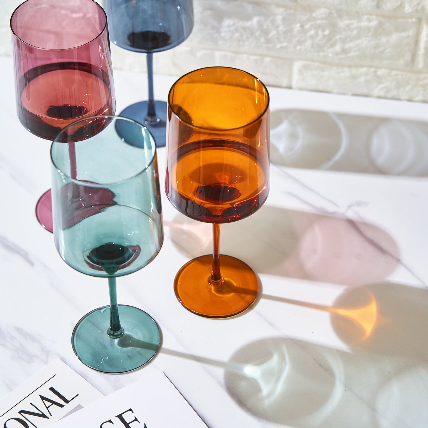 Tonal Square Stemmed Wine Glasses and a Set of 4