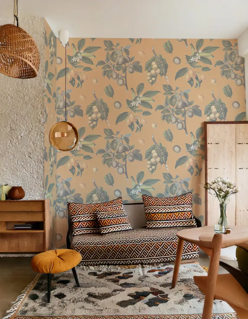 Muted Vintage Orchard Wallpaper, orange - Tampa Home & Garden Store
