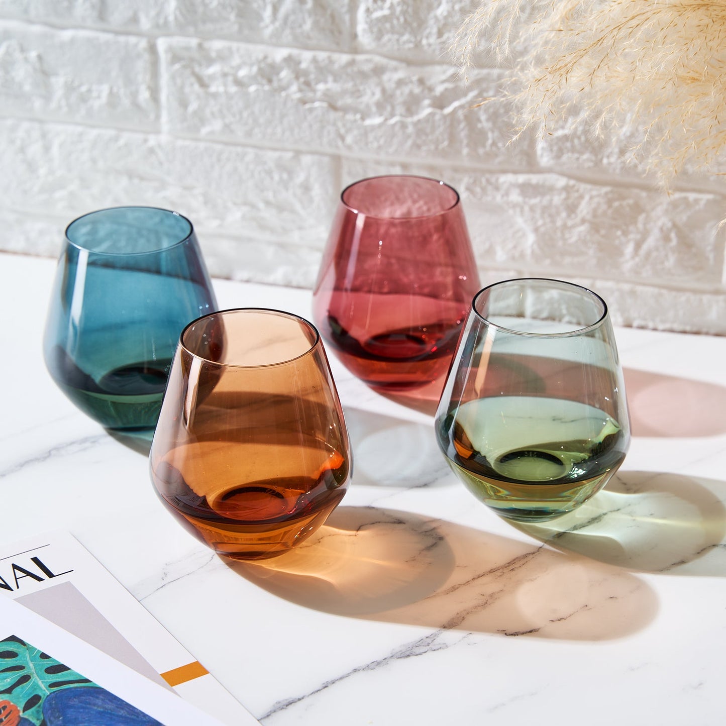 Modern Tonal Stemless Wine Glasses Set of 4