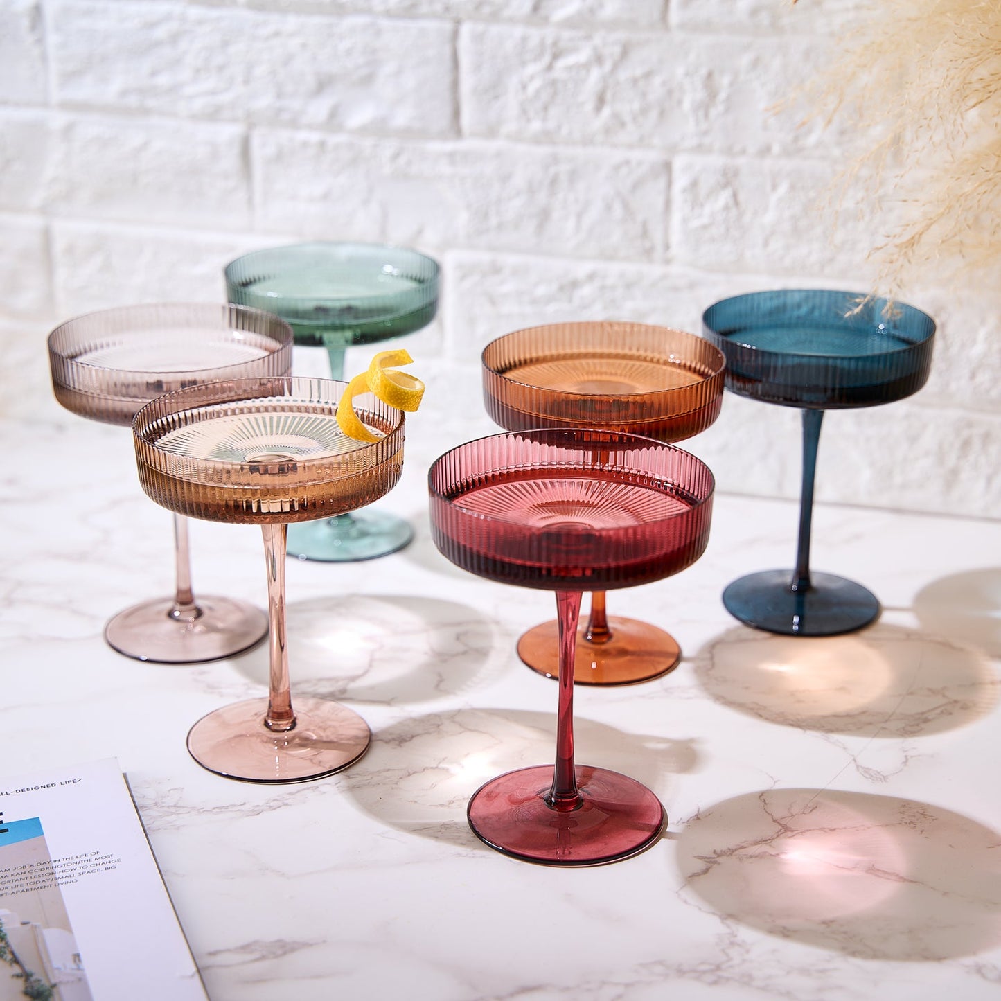 Tonal Ribbed Champagne Coupe Glassware Set of 6