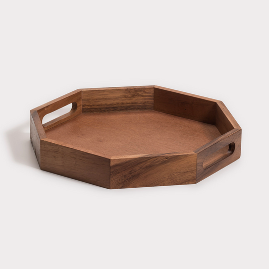 Acacia Wood Octagon Serving Tray – Rustic Wooden Tray for Coffee Table, Kitchen or Home Decor