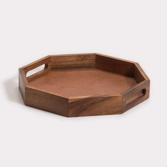 Acacia Wood Octagon Serving Tray with built-in handles Kalmar Home on Tampa Home & Garden Store