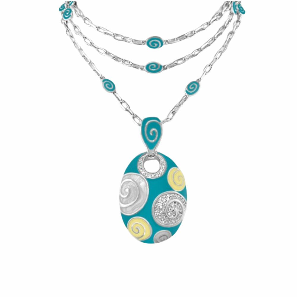 Signature Swirl Necklace turquoise oval pendant with silver swirls on layered chains on Tampa Home & Garden Store