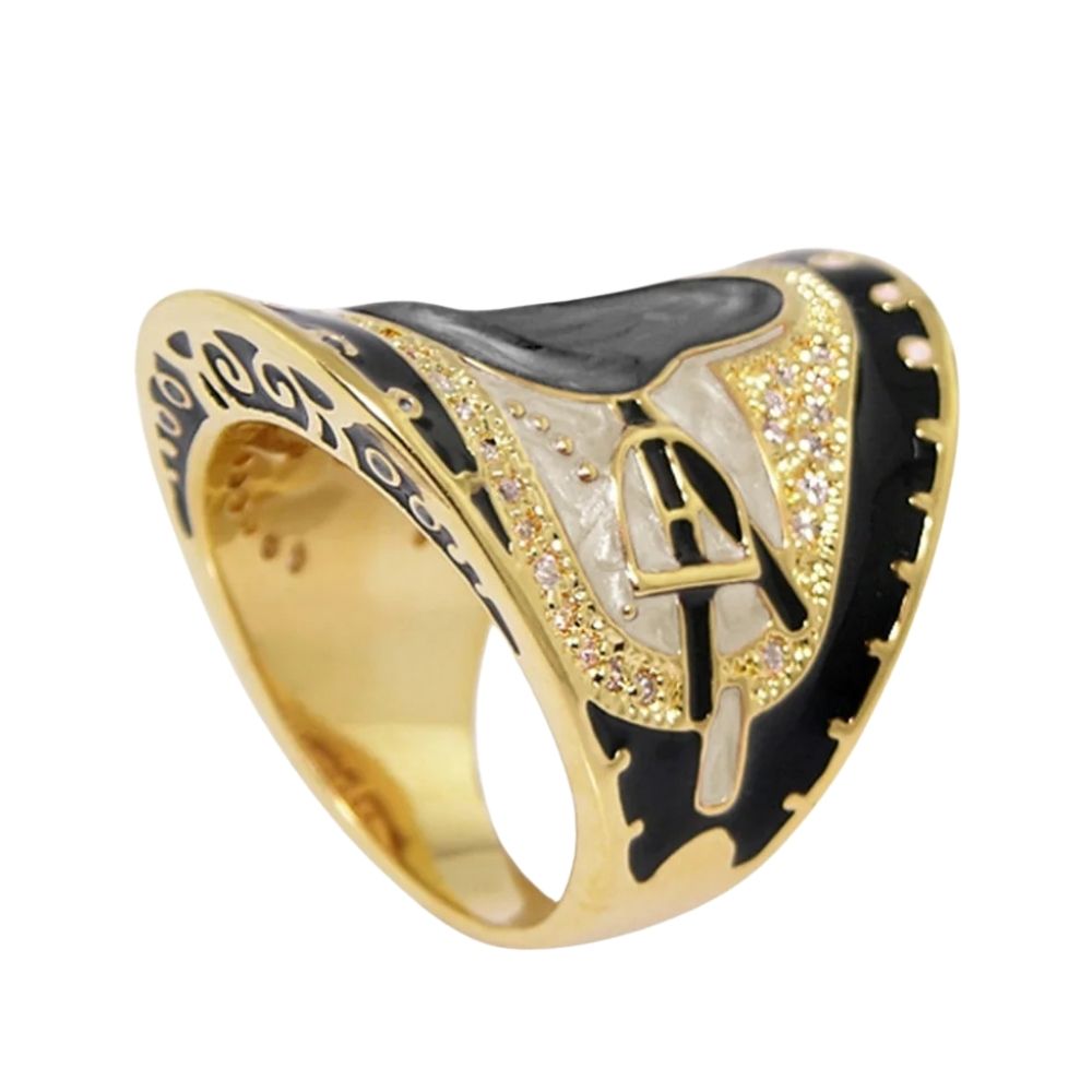 Equestrian Saddle Ring by Lauren G Adams, gold-tone cocktail ring with black enamel on Tampa Home & Garden Store