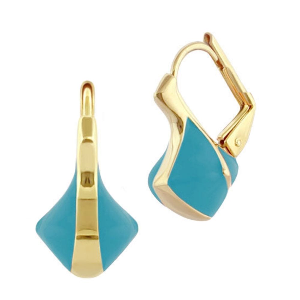 The Golden Favorites earrings turquoise blue enamel gold setting lever-back hoops Lauren G Adams on Tampa Home & Garden Store