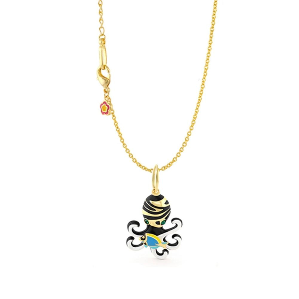Eau Octopus Pendant necklace gold-tone striped octopus curling tentacles blue gem on Tampa Home & Garden Store