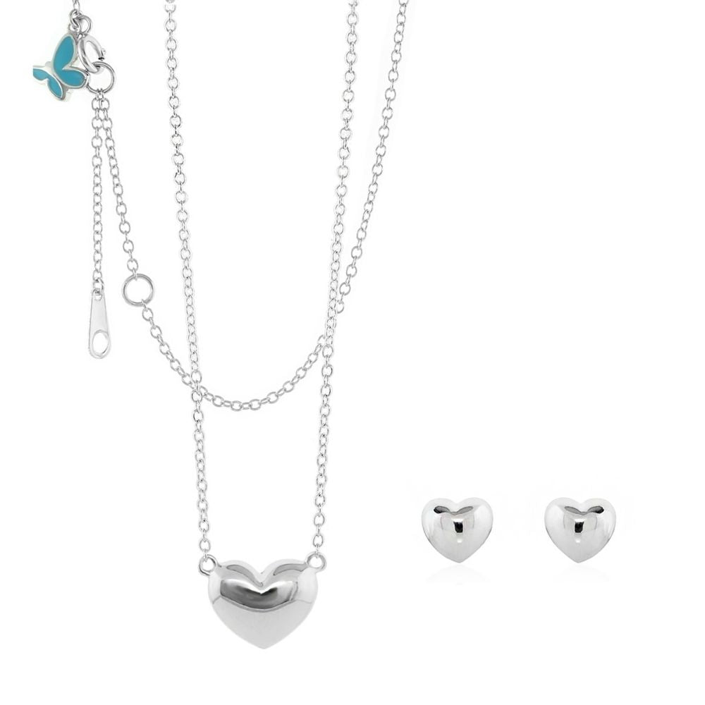 Lots of Love Necklace by Lauren G Adams with layered silver heart pendant and two heart studs on Tampa Home & Garden Store