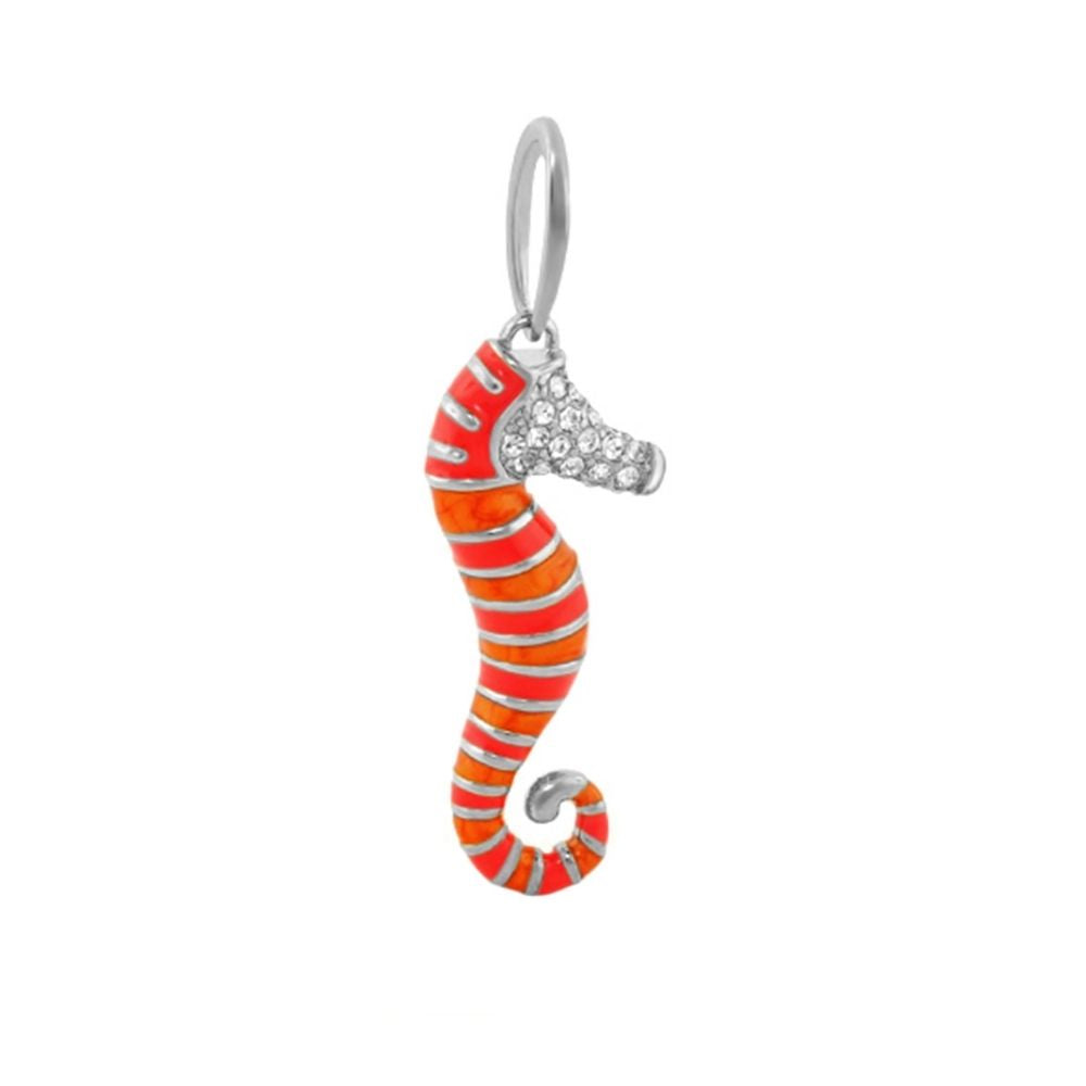Eau Seahorse Pendant by Lauren G Adams, orange and red striped enamel with crystal head on Tampa Home & Garden Store