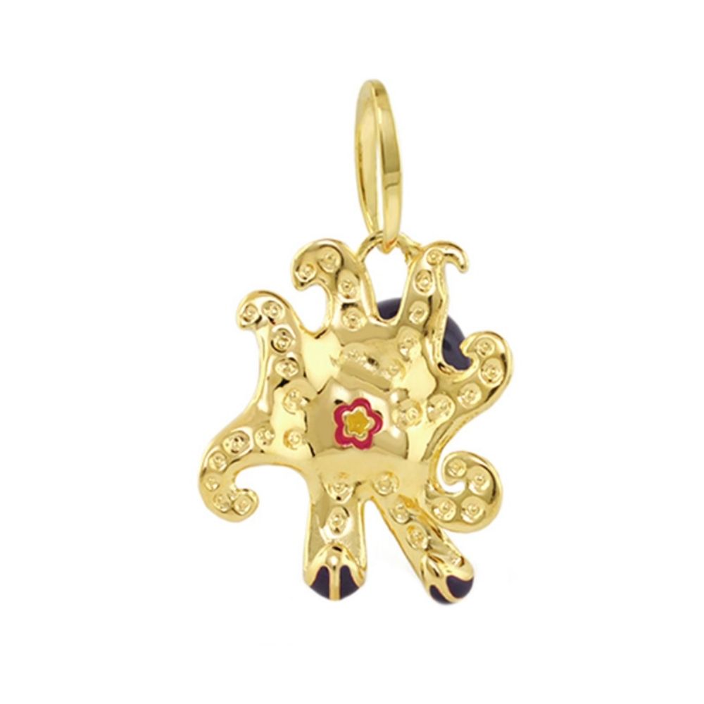 18K gold octopus pendant with purple enamel-tipped tentacles and a pink flower accent on Tampa Home & Garden Store