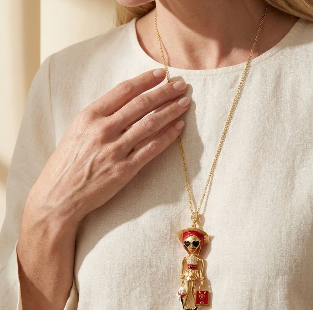 Uptown Girls charm necklace by Lauren G Adams, gold tone pendant with heart-eyed charm on Tampa Home & Garden Store