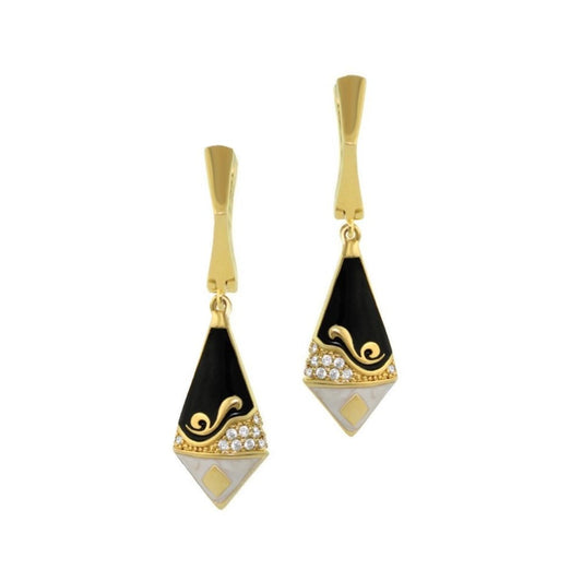 Twisted Passion Earrings pair Lauren G Adams gold-tone black enamel dangles with crystals on Tampa Home & Garden Store
