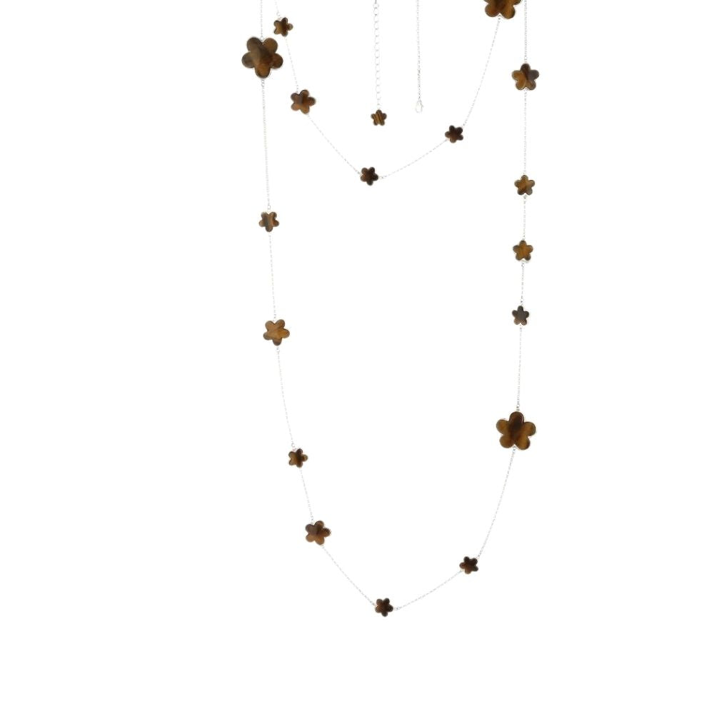 Daisy Love Gemstone Necklace by Lauren G Adams with brown flower charms on silver chain on Tampa Home & Garden Store