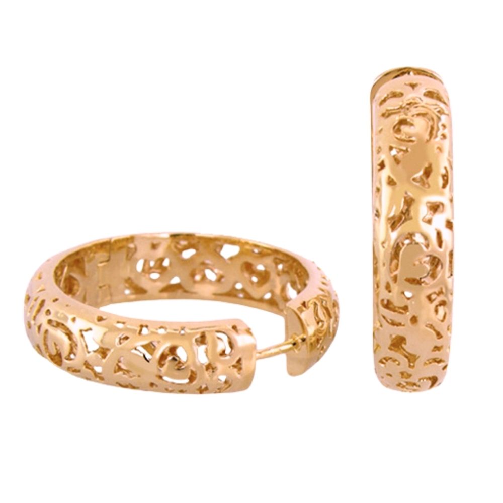 Hidden Hearts Hoop Earrings by Lauren G Adams in rose gold tone with heart filigree, pair on Tampa Home & Garden Store