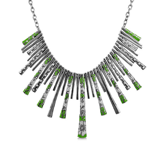 Daisy Swirl Necklace Lauren G Adams, silver-tone short necklace with green enamel bars on Tampa Home & Garden Store