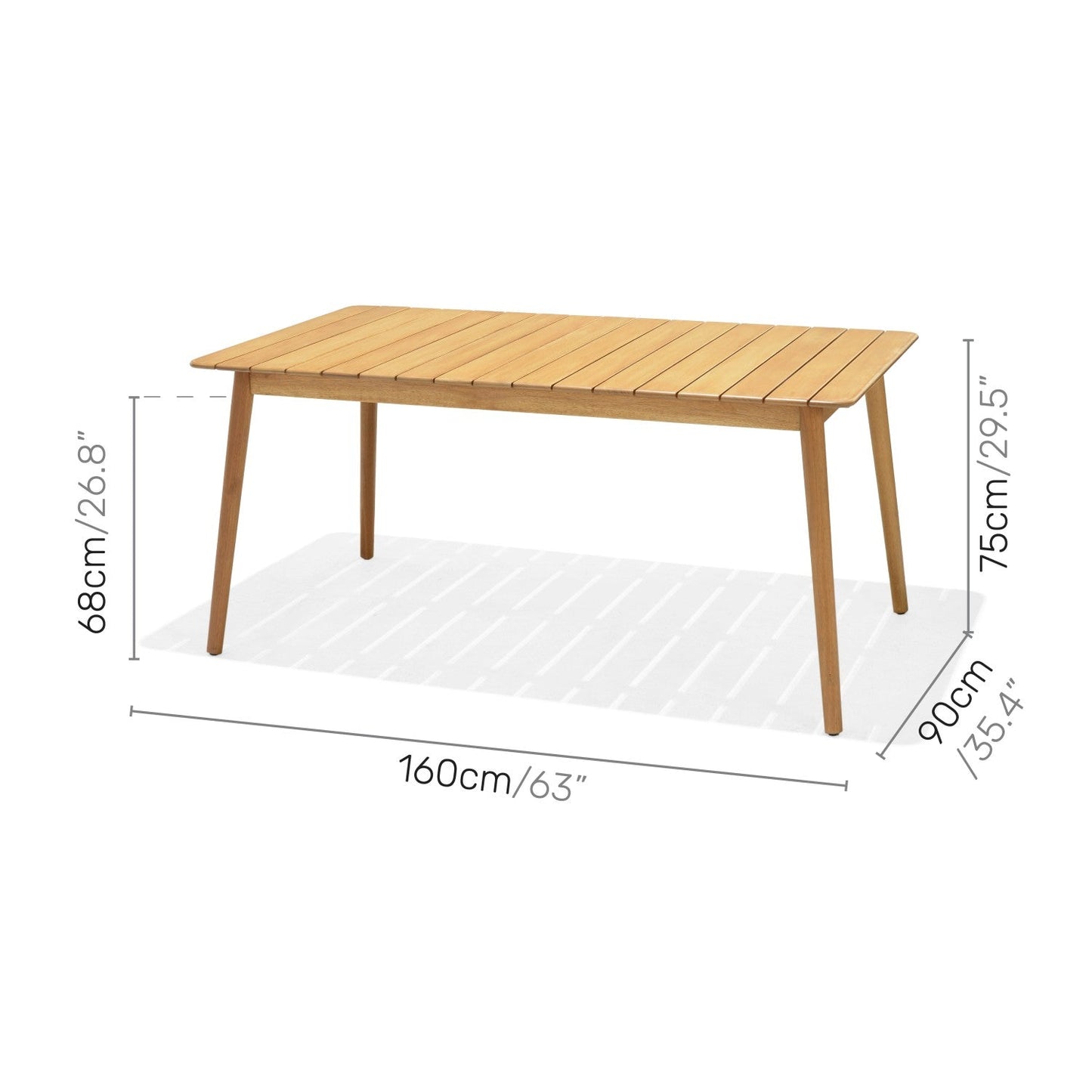 Nassau rectangular dining table in natural wood finish with slatted top 160 cm long on Tampa Home & Garden Store