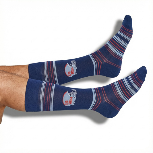 Weekly Sply Hemingway DeadSoxy navy socks with light blue and red stripes on Tampa Home & Garden Store