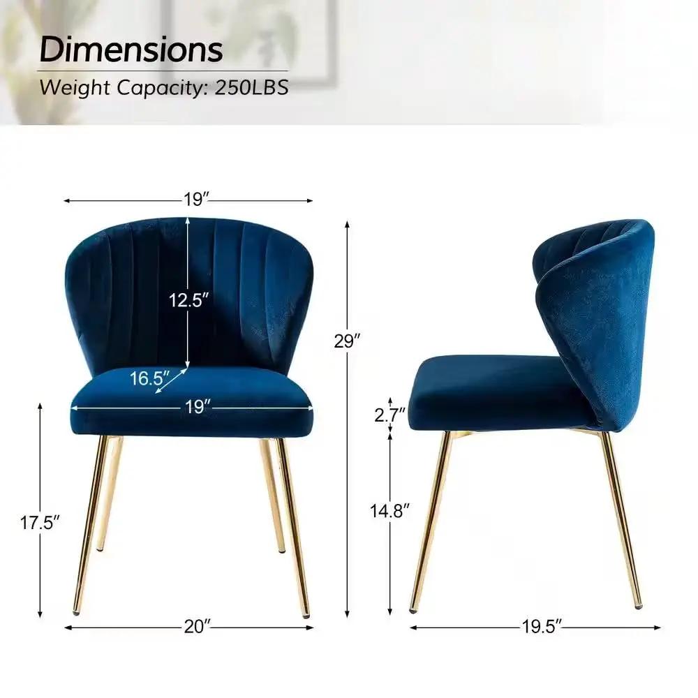 Navy Blue Velvet Upholstered Wingback Accent Side Chair w/ Gold Metal Legs - Tampa Home & Garden Store