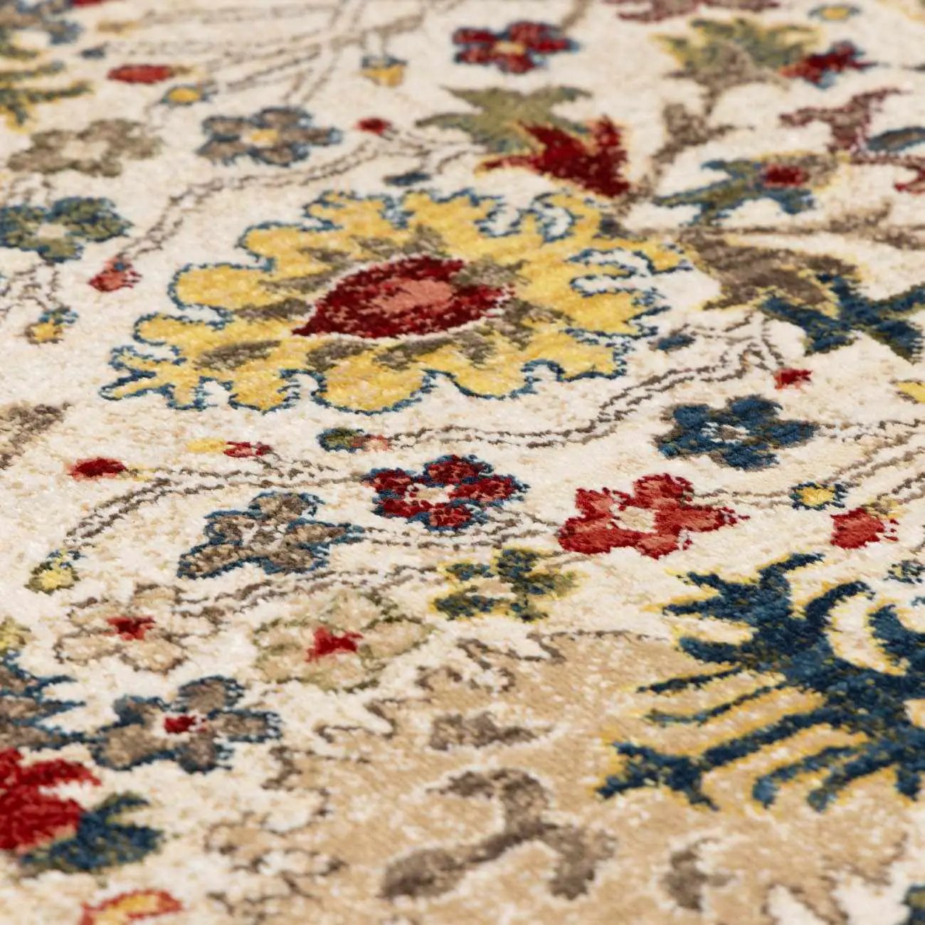 Neola Oushak Turkish Rug white brown with yellow florals Boutique Rugs on Tampa Home & Garden Store