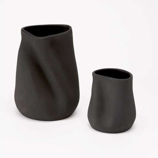 Sabine Vase set in matte black with a soft geometric form, two vases on Tampa Home & Garden Store