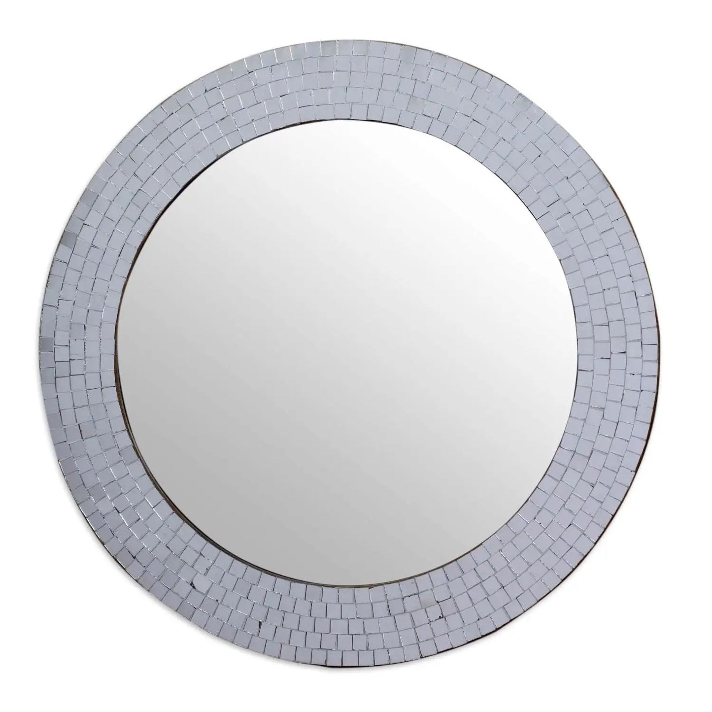 Modern Round Circular Bathroom Wall Mirror with Mosaic Glass Silver Frame - Tampa Home & Garden Store