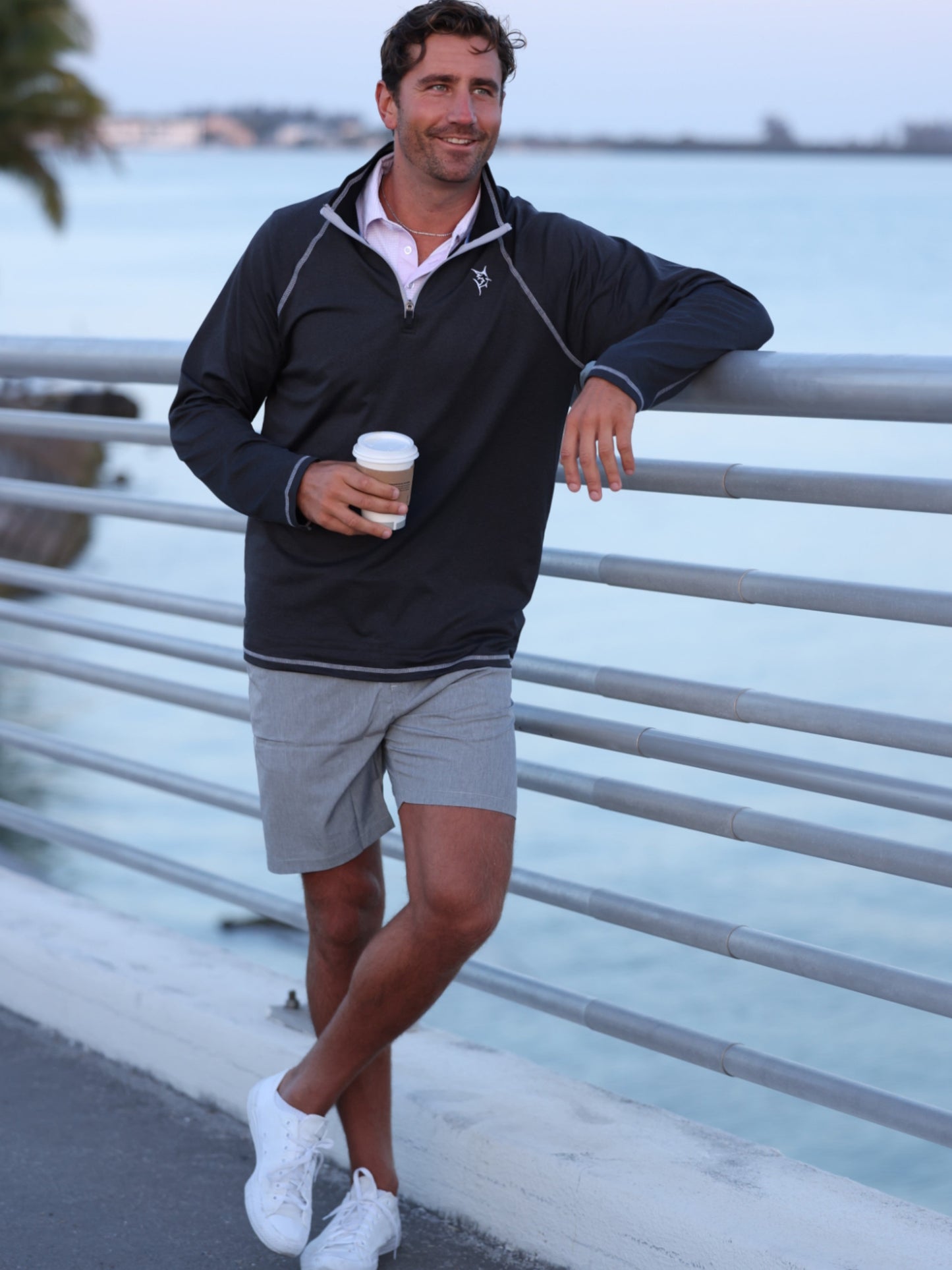 New Harbor Quarter Zip Effortless Comfort navy pullover by White Water Life with chest logo on Tampa Home & Garden Store