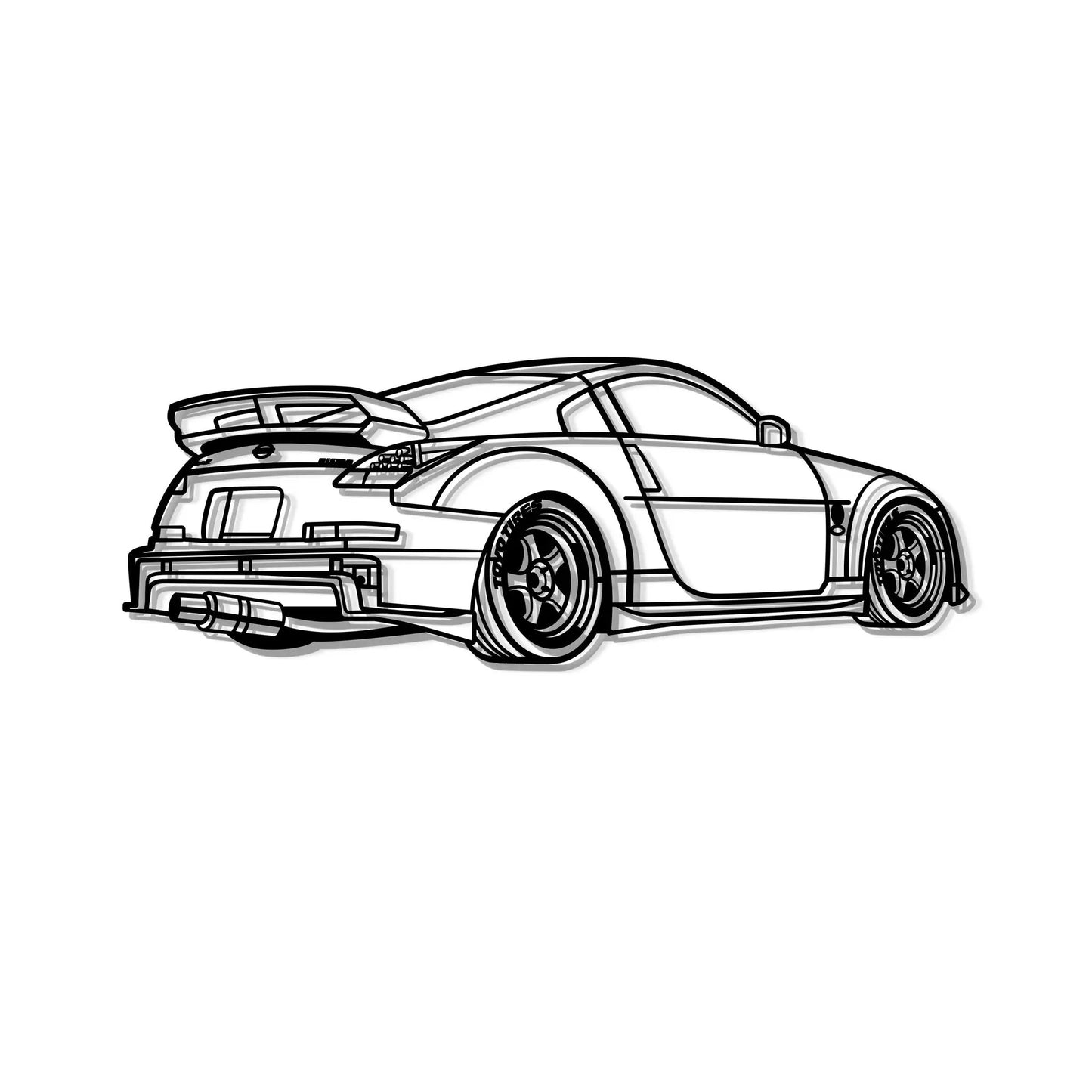 350Z Perspective Metal Wall Art car illustration in black line art by Modello Turbo decor on Tampa Home & Garden Store