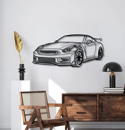Gtr R35 Perspective Metal Car Wall Art by Modello Turbo, black line-art wall sculpture on Tampa Home & Garden Store