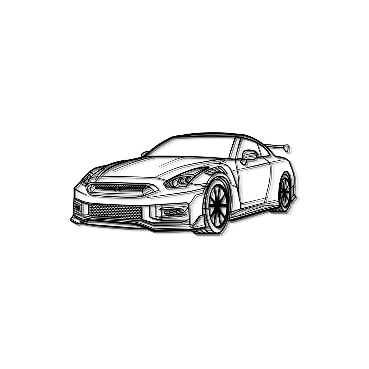 Gtr R35 Perspective Metal Car Wall Art by Modello Turbo, black line illustration on Tampa Home & Garden Store